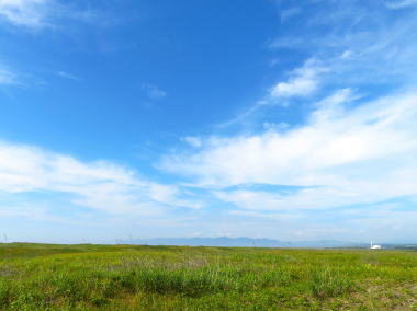 青空と石狩、ハマナスの丘の風景