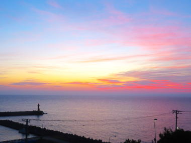 天売島漁港の夕焼け